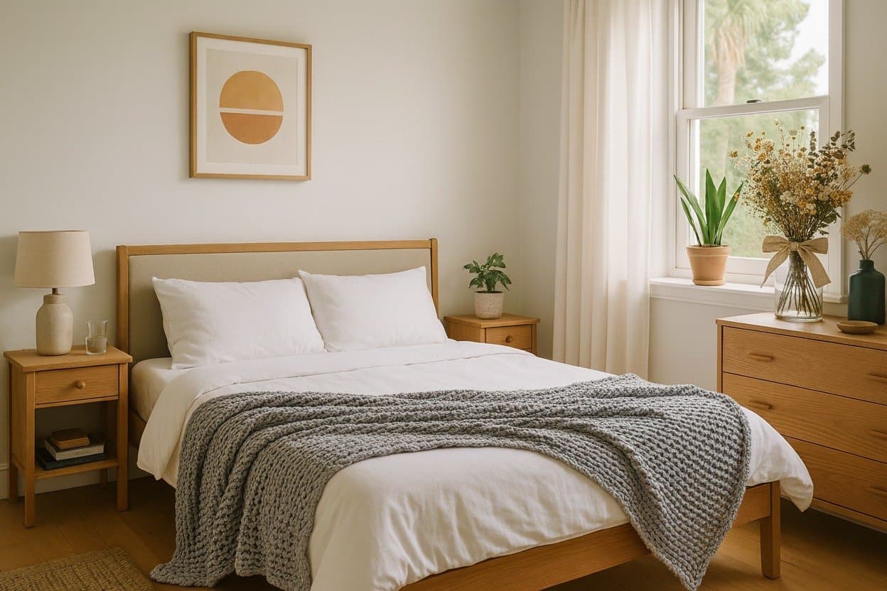 Cozy bedroom with warm lighting